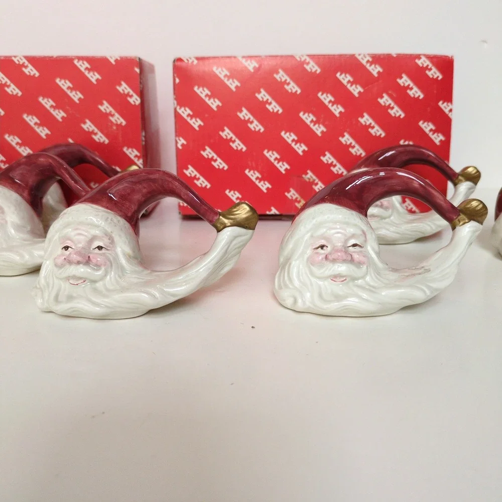 Vtg 90's Fitz and Floyd Santa Napkin Rings Old World Christmas Holiday Set of 8